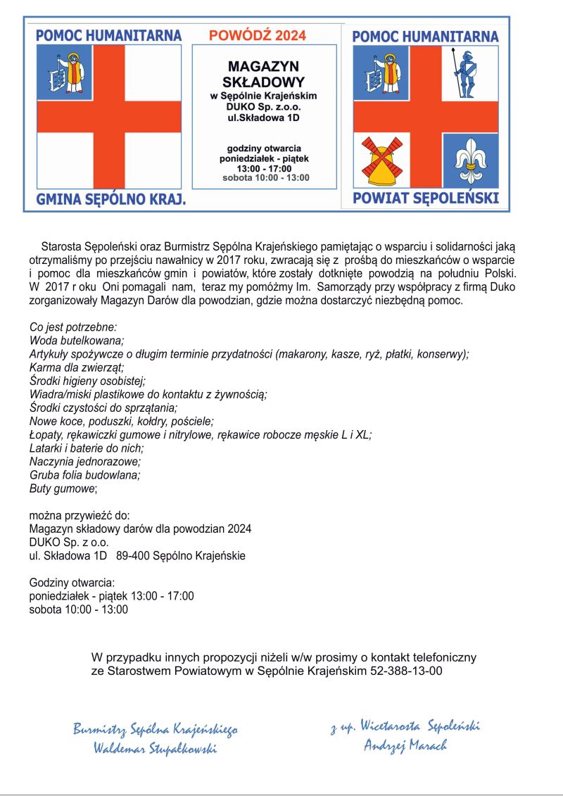 poprawiony plakat pomoc humanitarna powódz 2024