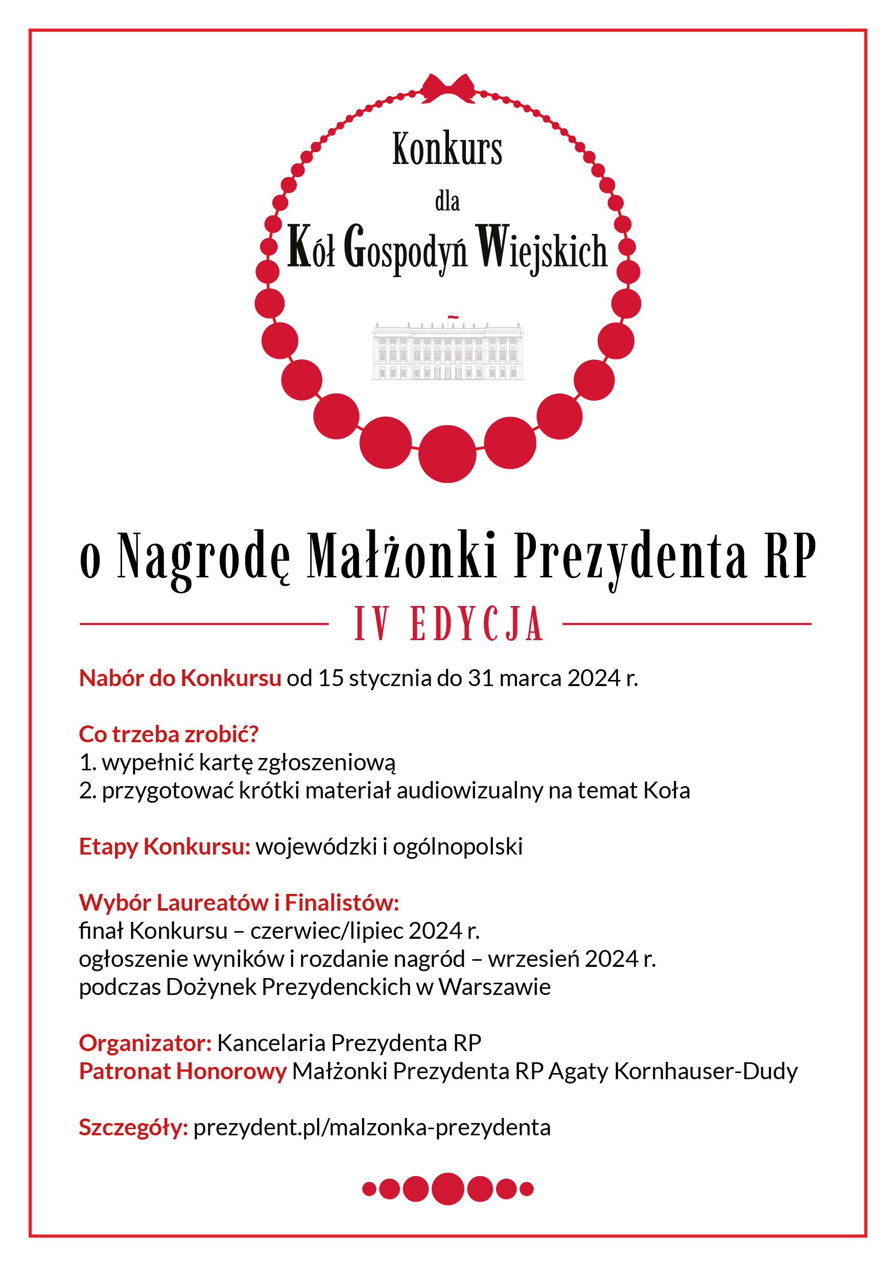 Nabór do IV edycji Konkursu dla Kół Gospodyń Wiejskich o Nagrodę Małżonki Prezydenta RP